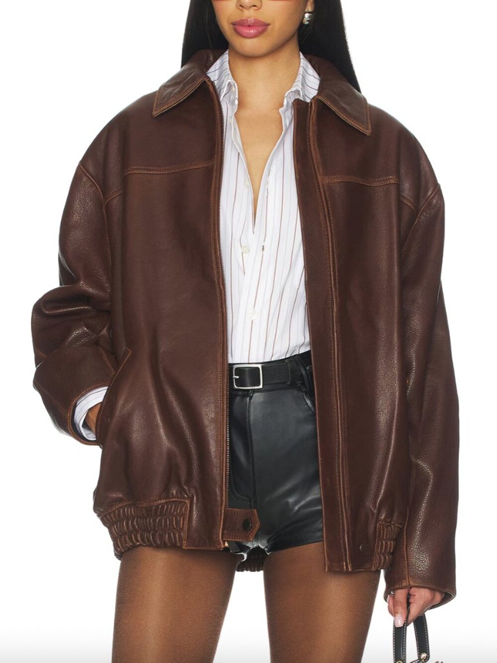 $1795 NWT Simkhai Brown Distressed Leather Oversized Bomber Jacket size XS